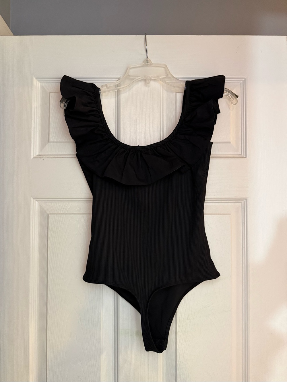 Express Black Ruffled Neck Bodysuit - Picture 2 of 3